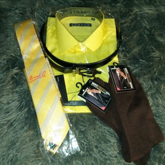 Luxton Other - Mens Yellow 6Pc Slim Fit Dress Shirt Set